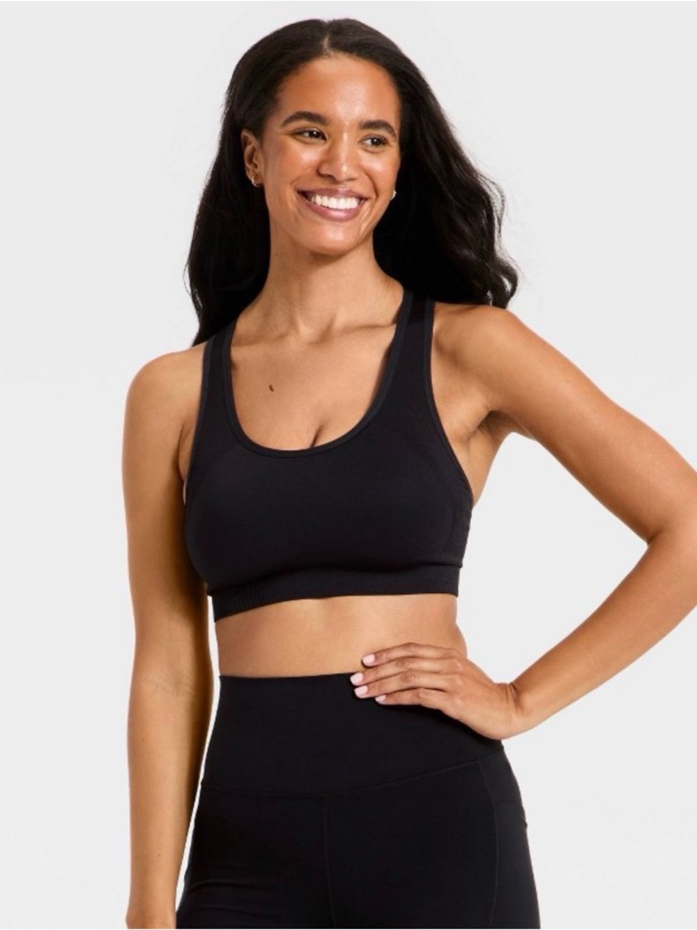 all in motion Seamless Medium Support Racerback Sports Bra Black M
